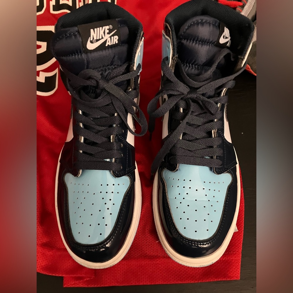 Nike Air Jordan 1 High Retro OG Blue Chill Patent Leather Sneakers RARE Shoes - Picture 16 of 16